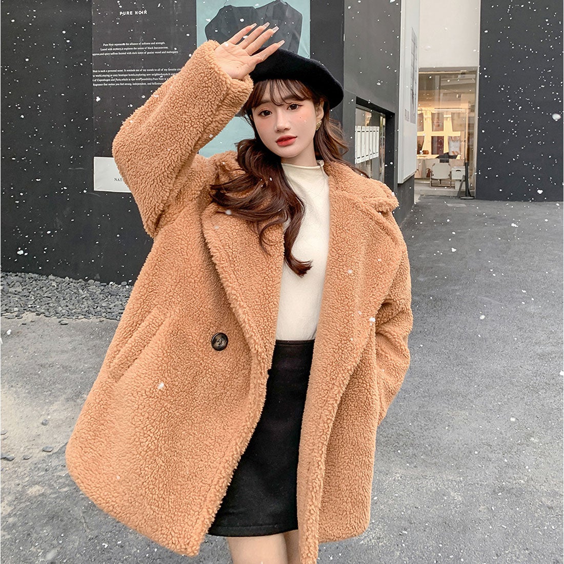 ニジブラ nijibra ボリュームたっぷり モコモコボアファーコート防風