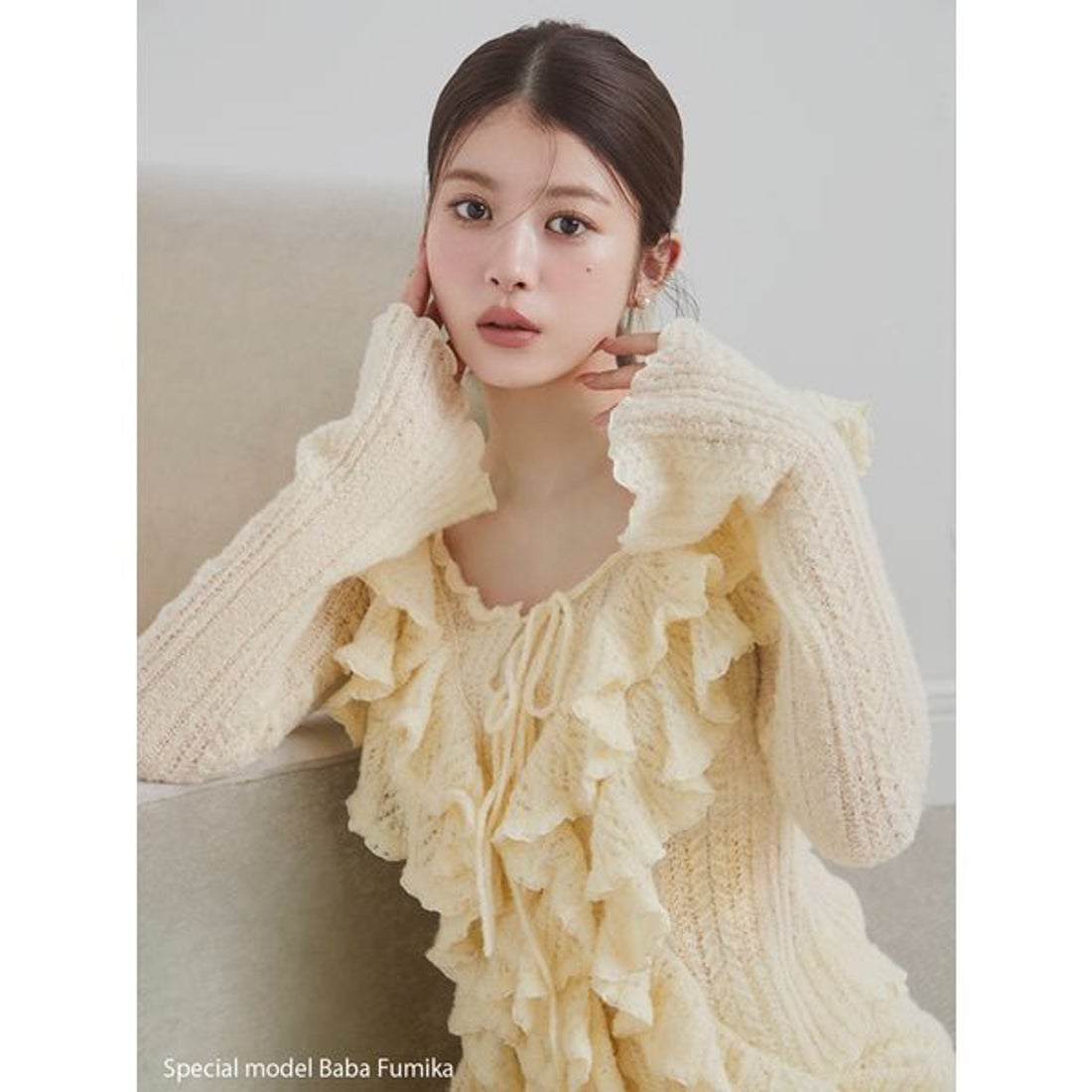 スナイデル SNIDEL ラッフルデザインニットプルオーバー （YEL