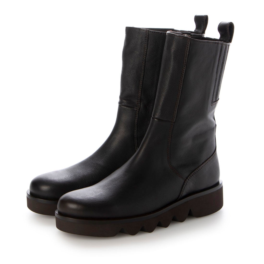 サヤ SAYA 3.5cm本革ラウンドトウミドルブーツ （ダークブラウン