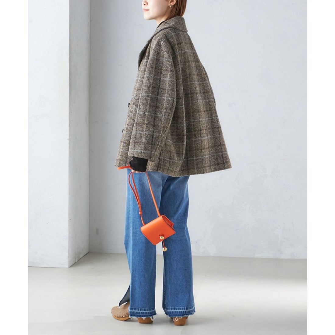 シップス SHIPS スライバー チェック ショート Pコート （ブラック