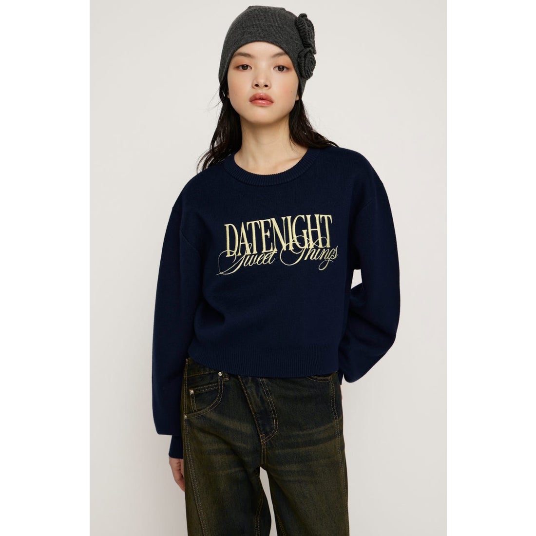 SLY FRONT LOGO KNIT トップス NVY -ファッション通販 FASHION WALKER