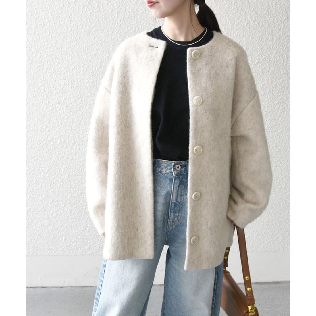 シップス エニィ SHIPS any SHIPS any: シャギー ノーカラー コクーン