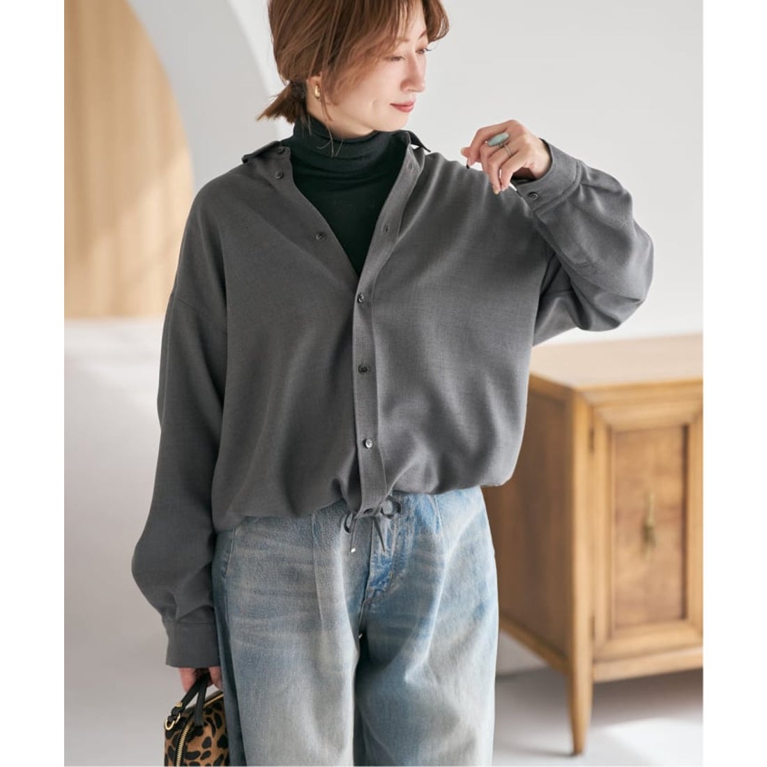 スピック＆スパン Spick & Span ウールライクヘムギャザーシャツ