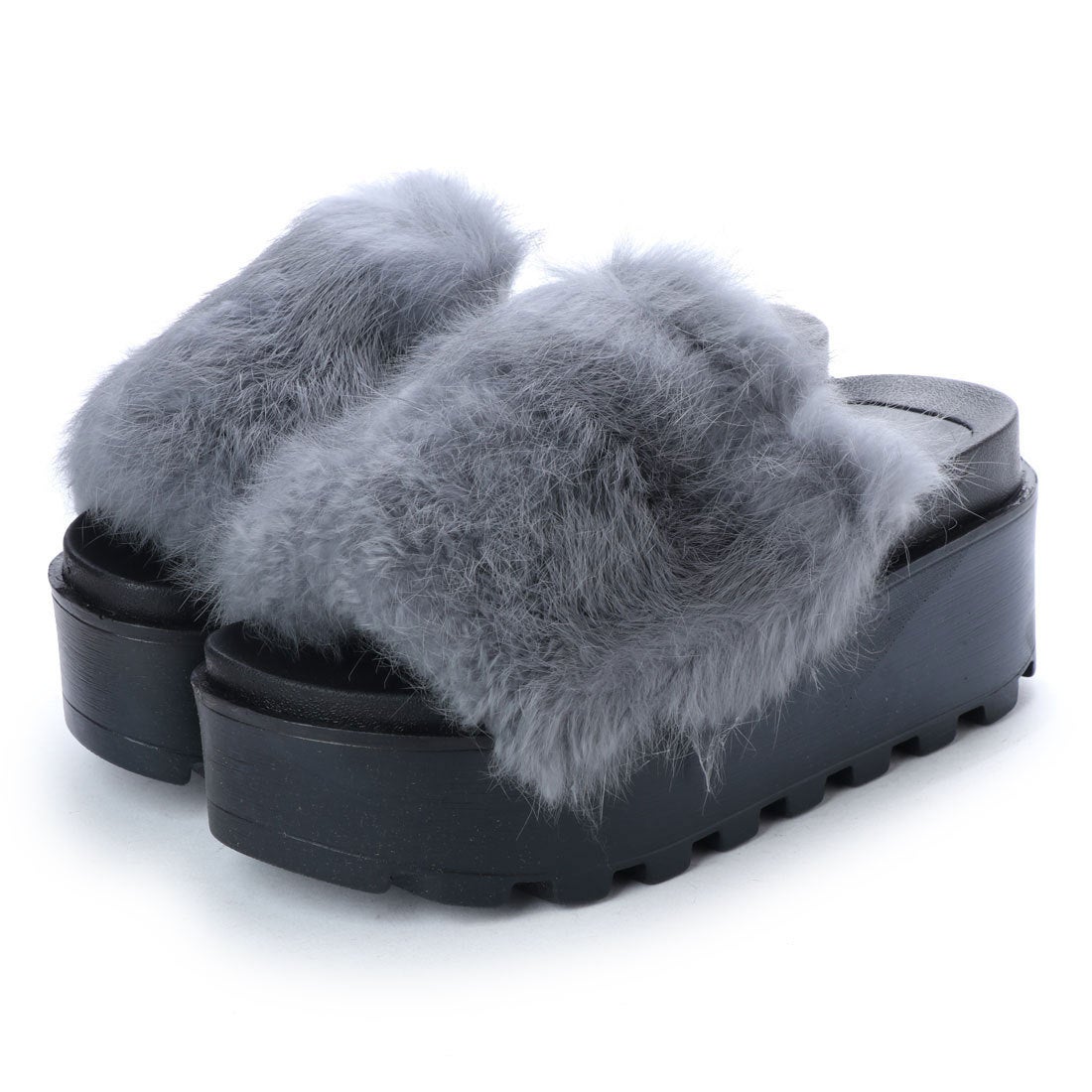 シュベック SVEC リアルラビットファーサンダル ファーサンダル 厚底