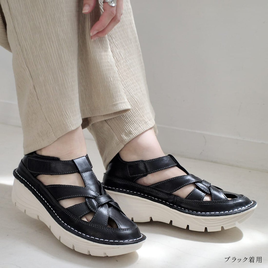 pointer 【本革】サンダル 編み込み グルカサンダル レディース 靴 白