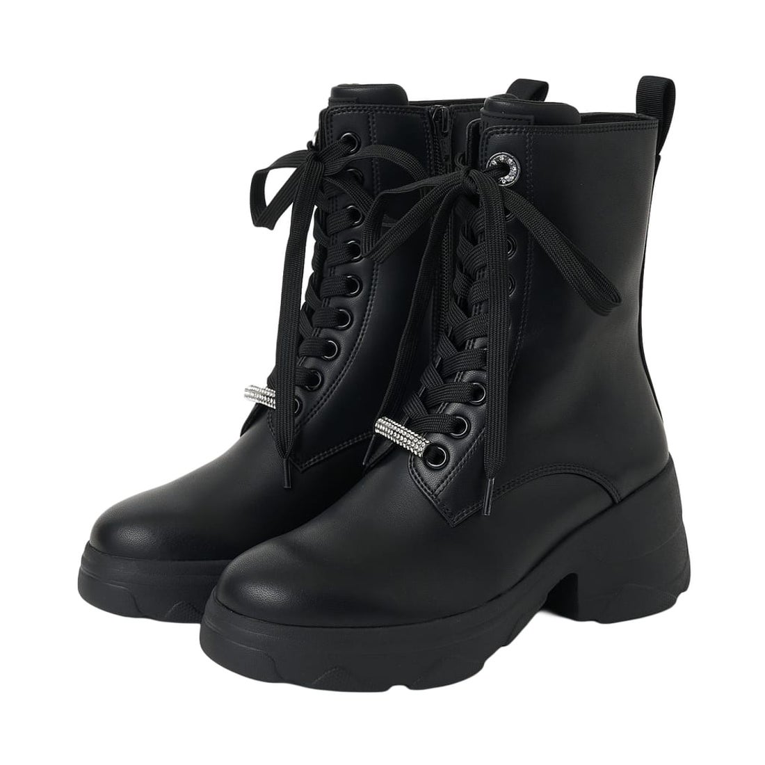 プラスダイアナ ＋diana 【軽量】厚底レースアップショートブーツ （黒