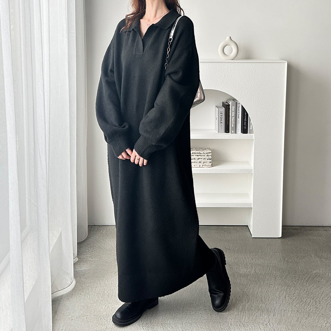 ジーラ GeeRA スキッパーゆるニットワンピース （ブラック