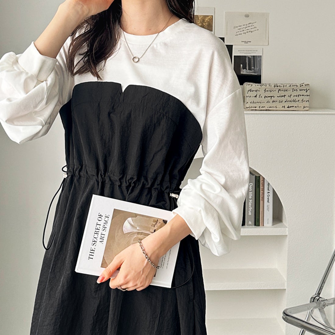 ジーラ GeeRA ビスチェドッキングワンピース （オフ白×ブラック