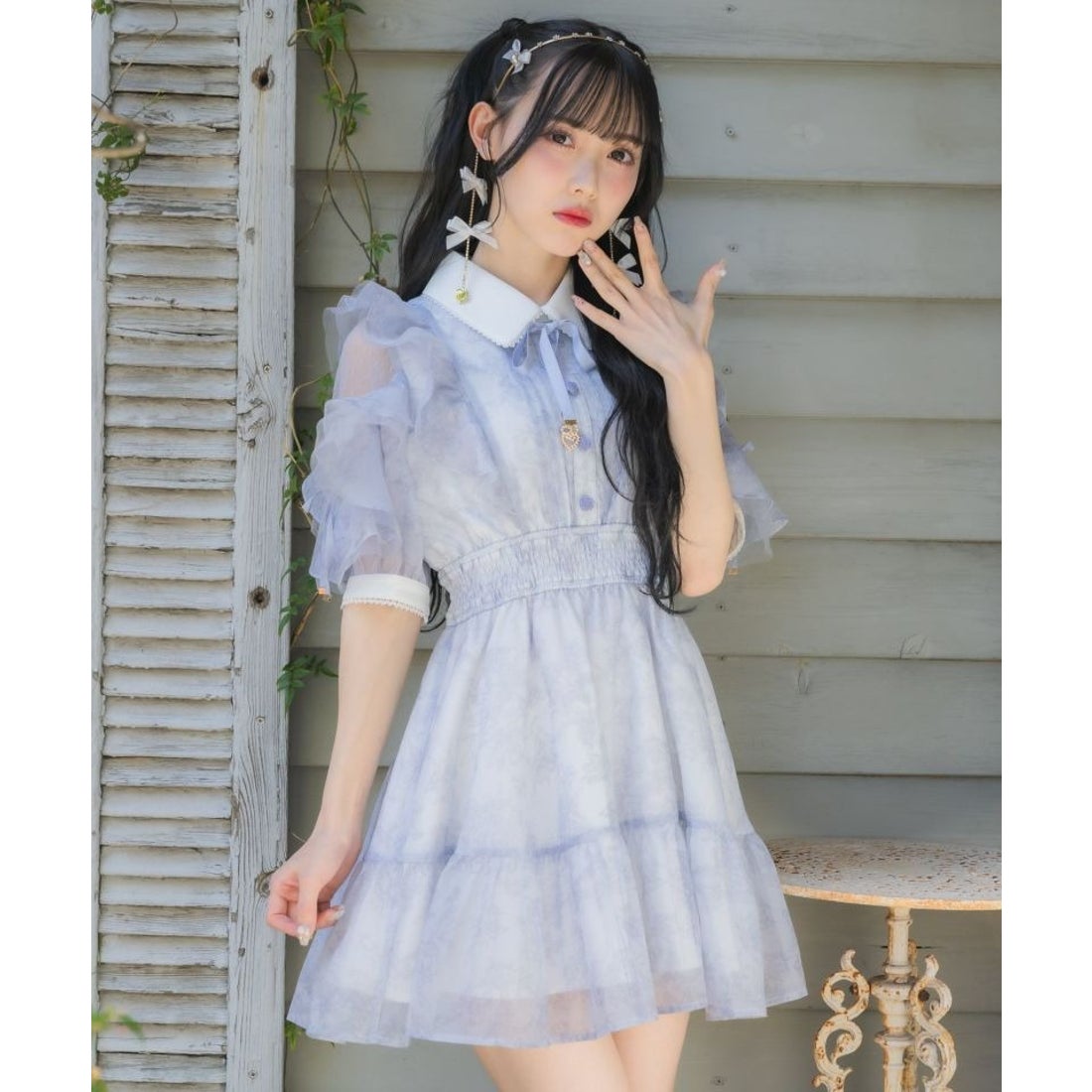 ロジータ ROJITA 花柄半袖ミニワンピース （ブルー） -ファッション