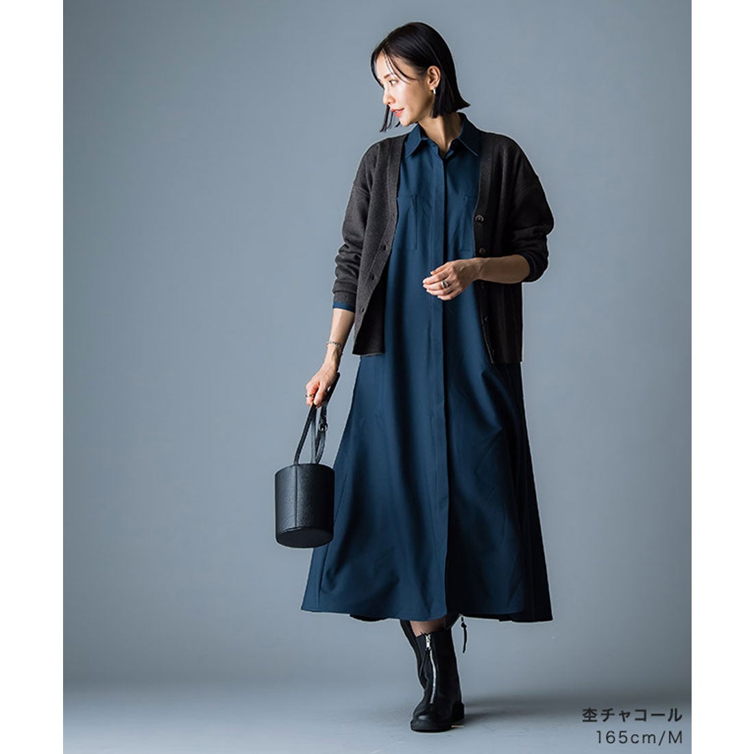 ラス RASW [RASW]ウール混Vネックカーディガン （ブルー