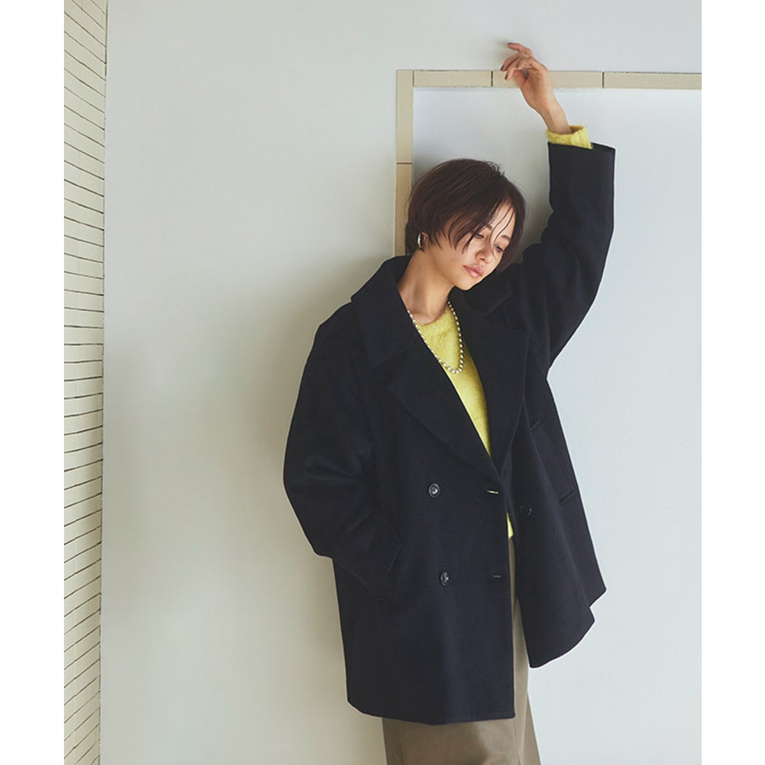 ラス RASW ウールミックスワイドシルエットピーコート （杢グレー