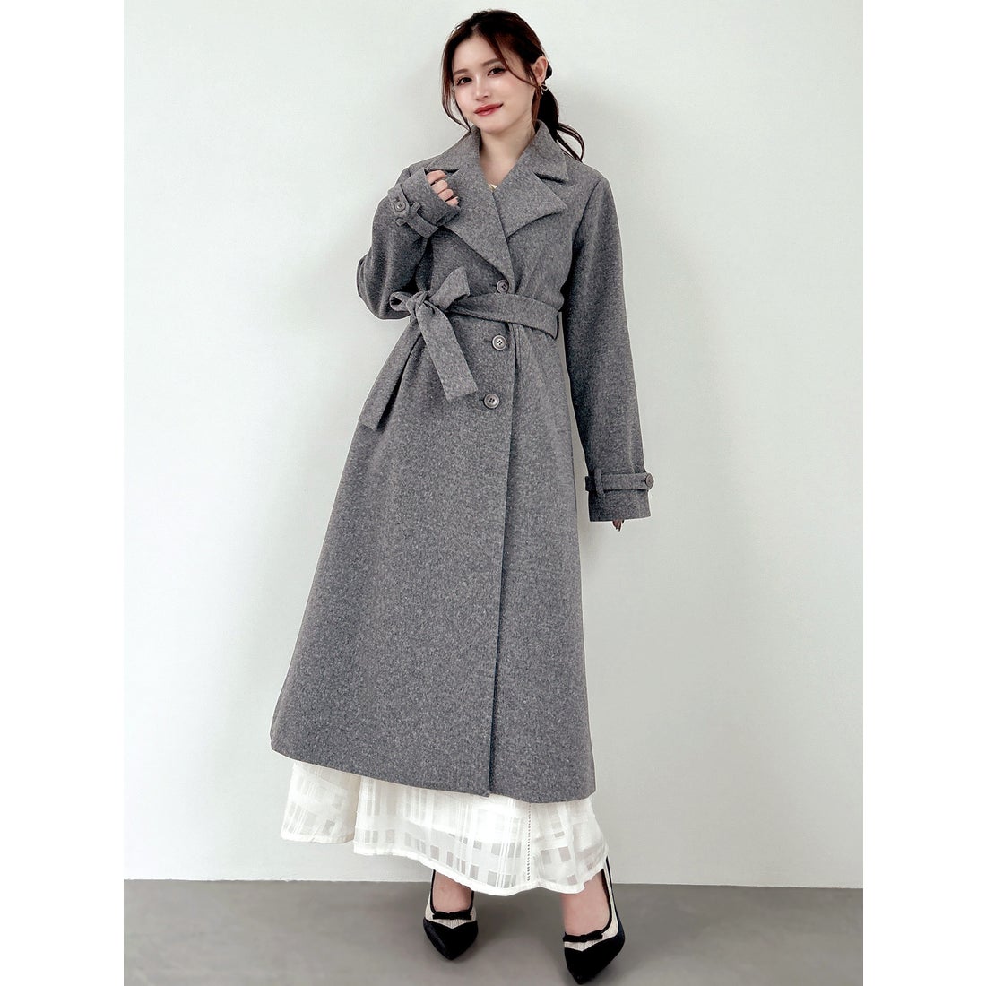 リゼクシー RESEXXY ビッグカラーロングコート （GRY） -ファッション