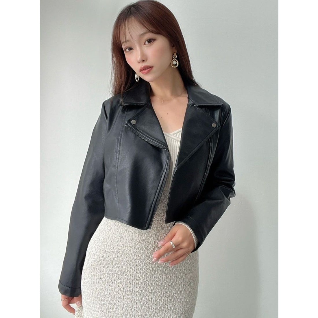 リゼクシー RESEXXY フェイクレザーライダースジャケット （ブラック