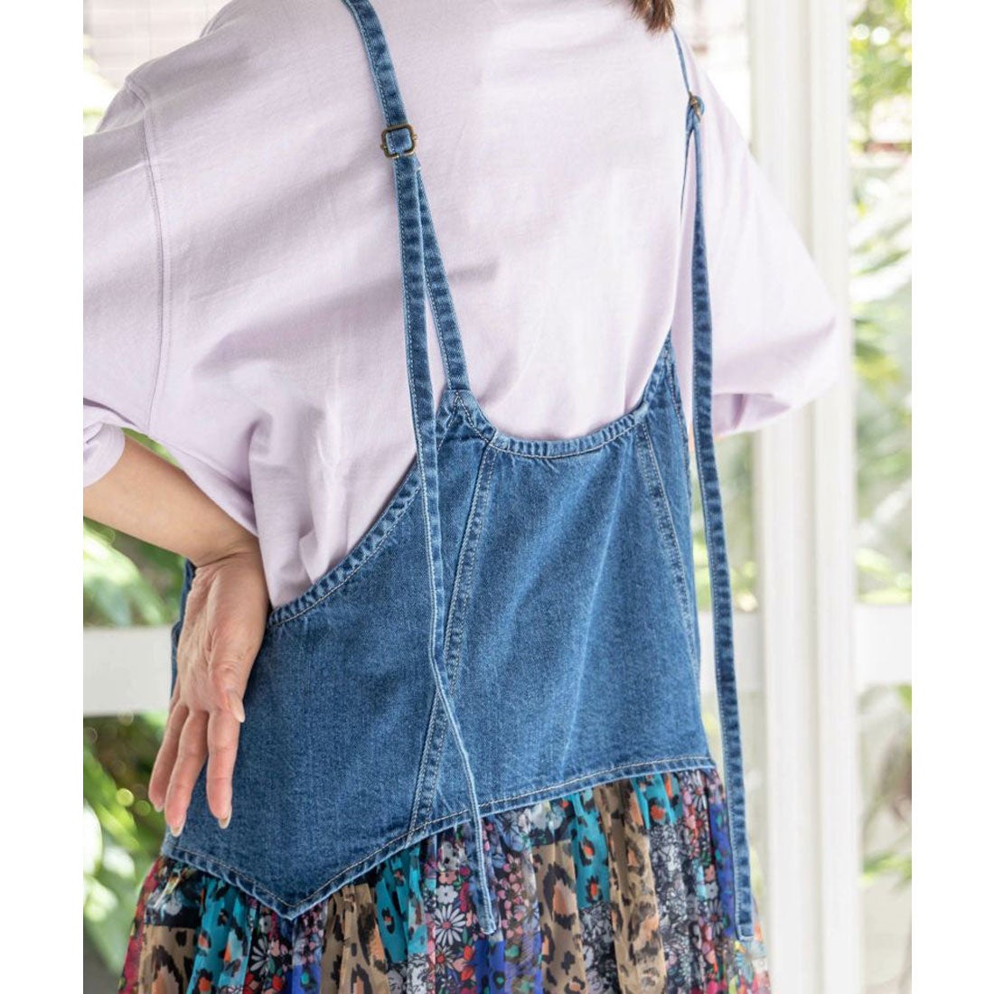 インディゴハート柄デニム♡刺繍のショルダーバッグ♡フリルリボン猫