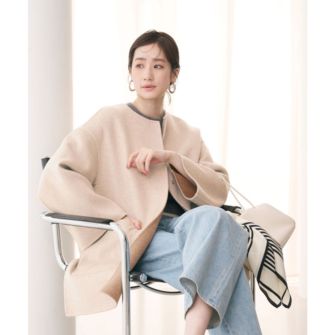 UNITED ARROWS バイカラー リバー ミドルコート （OFF WHITE