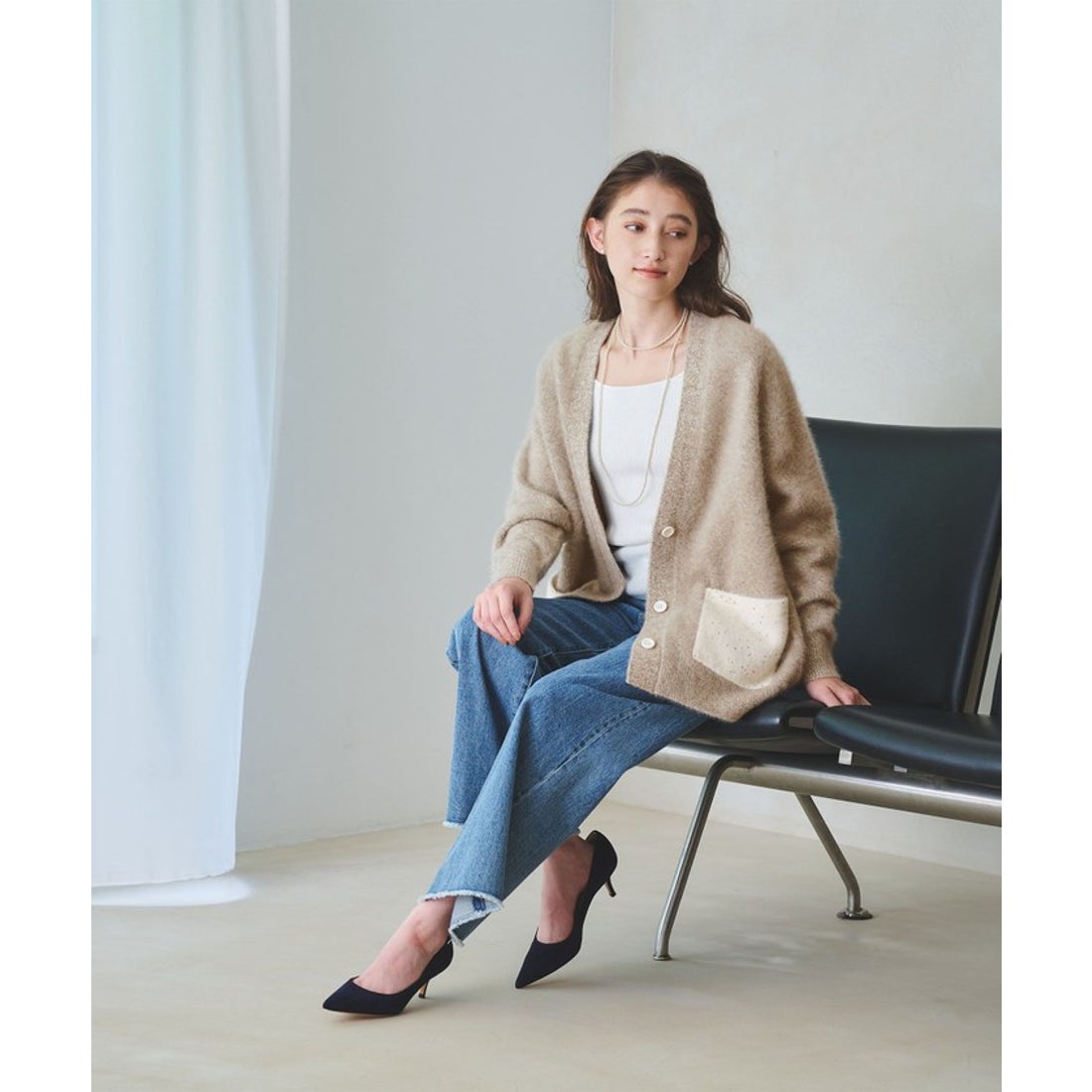 UNITED ARROWS フォックスカシミヤ スパンコール ミドル カーディガン