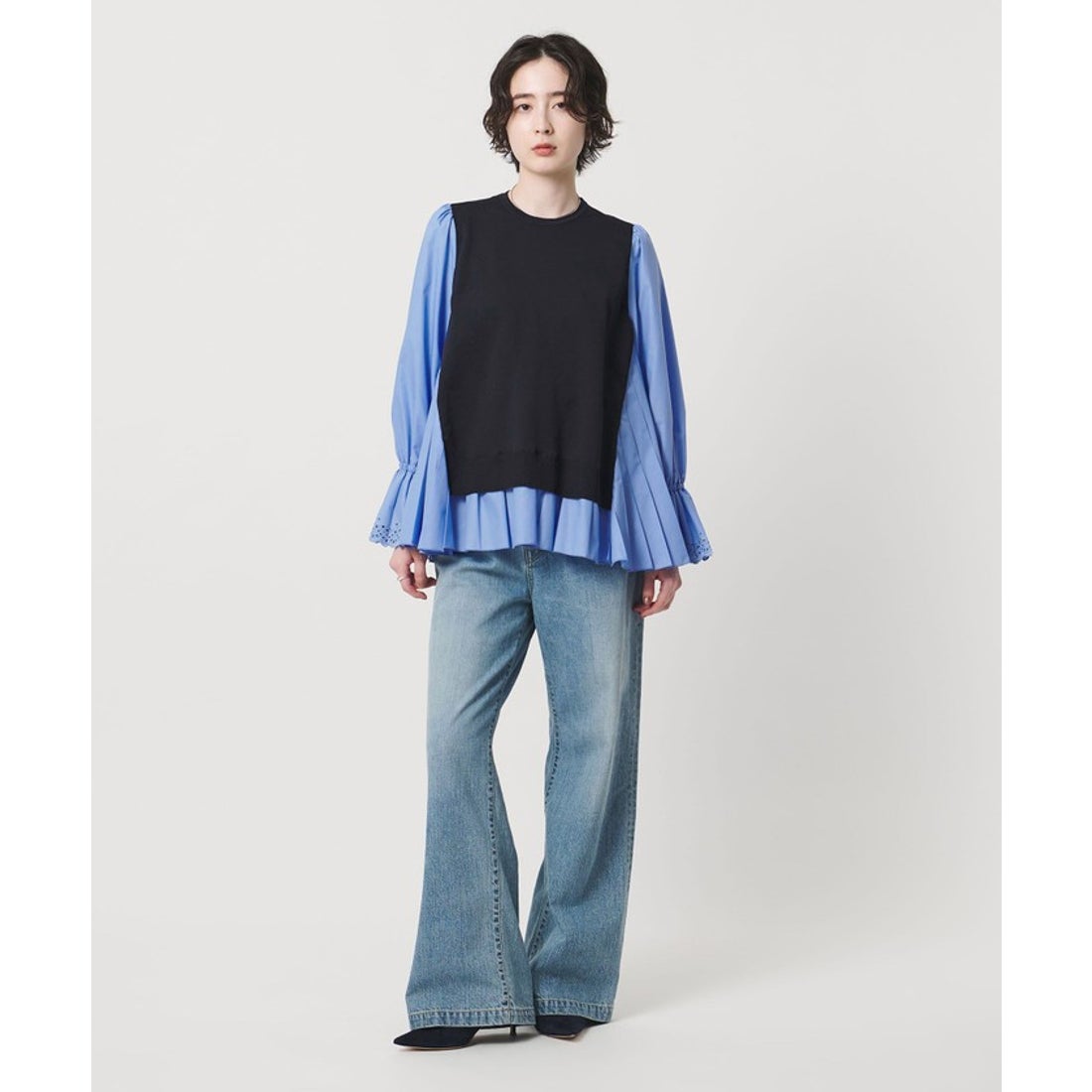 UNITED ARROWS プリーツ コンビ ニット ブラウス ‐ウォッシャブル