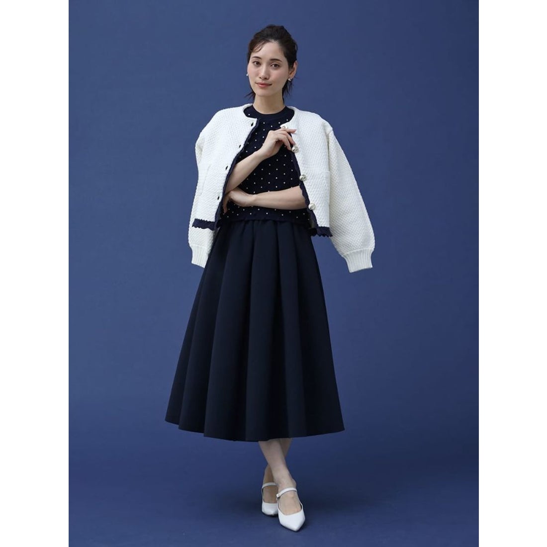 ヴァン Vin バイカラーラインニットカーディガン （ネイビー