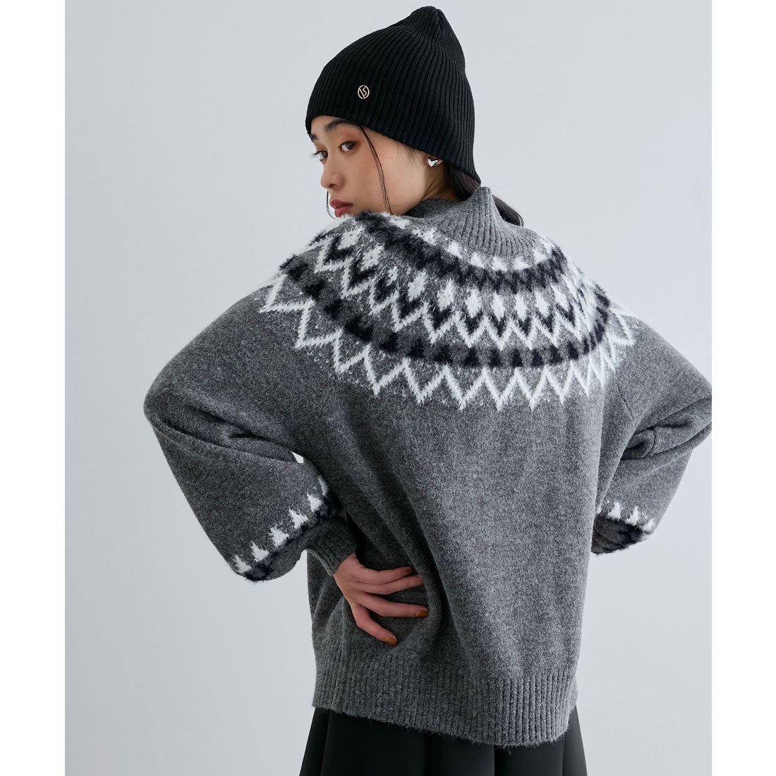 ビス VIS 【洗える】ノルディック柄ハイネックニット （グレー（07