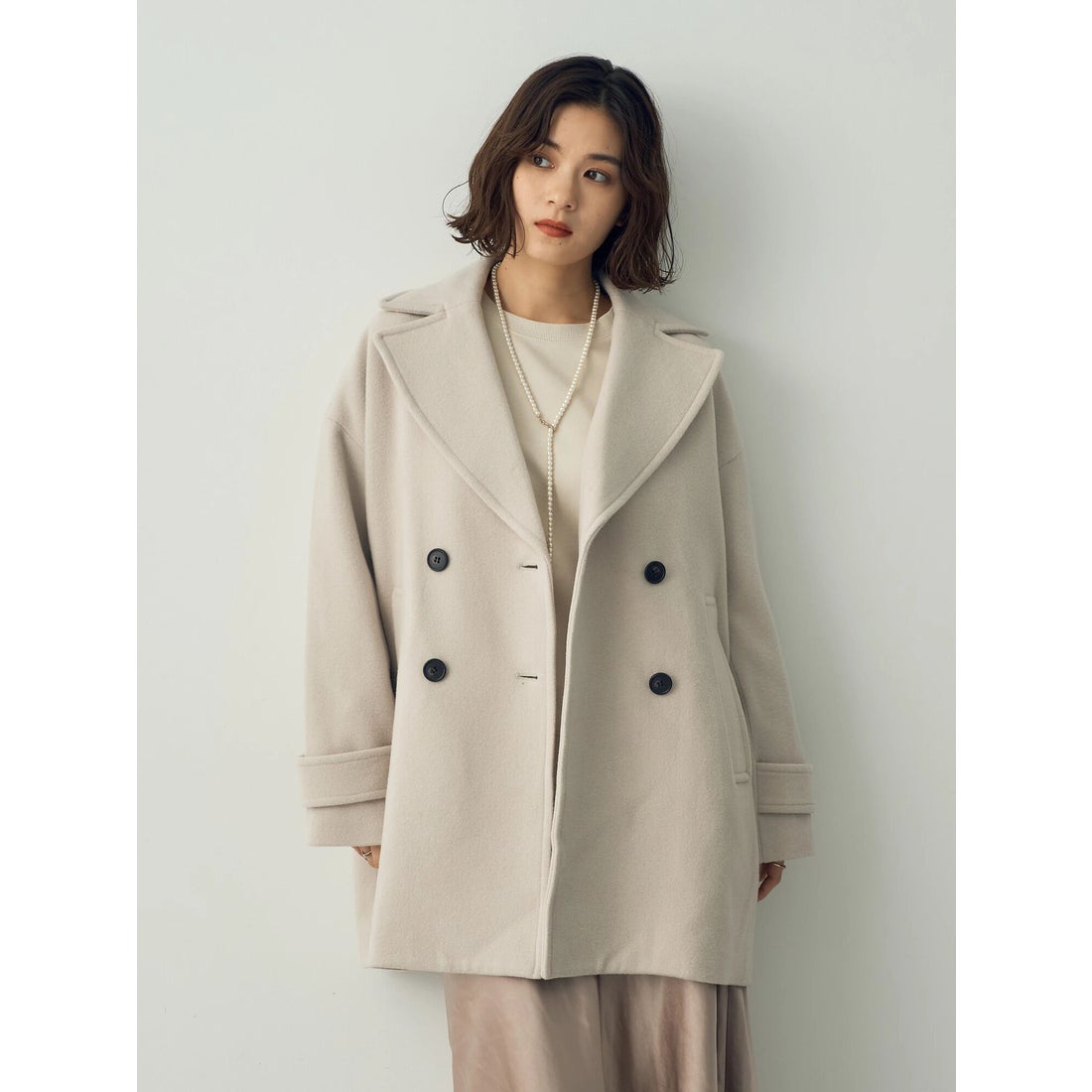 イェッカ ヴェッカ YECCA VECCA ウール混ミドル丈Pコート （ライト