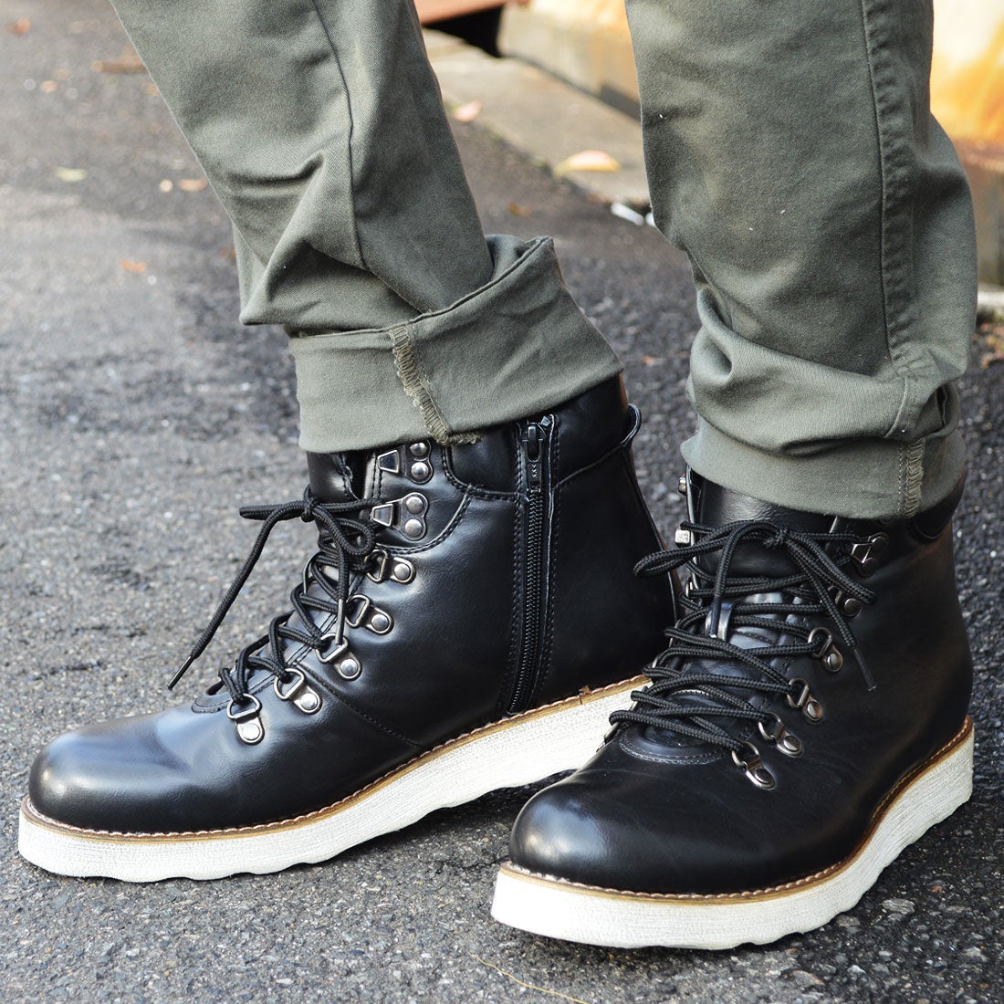 ジーノ ZEENO メンズブーツ ワークブーツ マウンテンブーツ ジップ