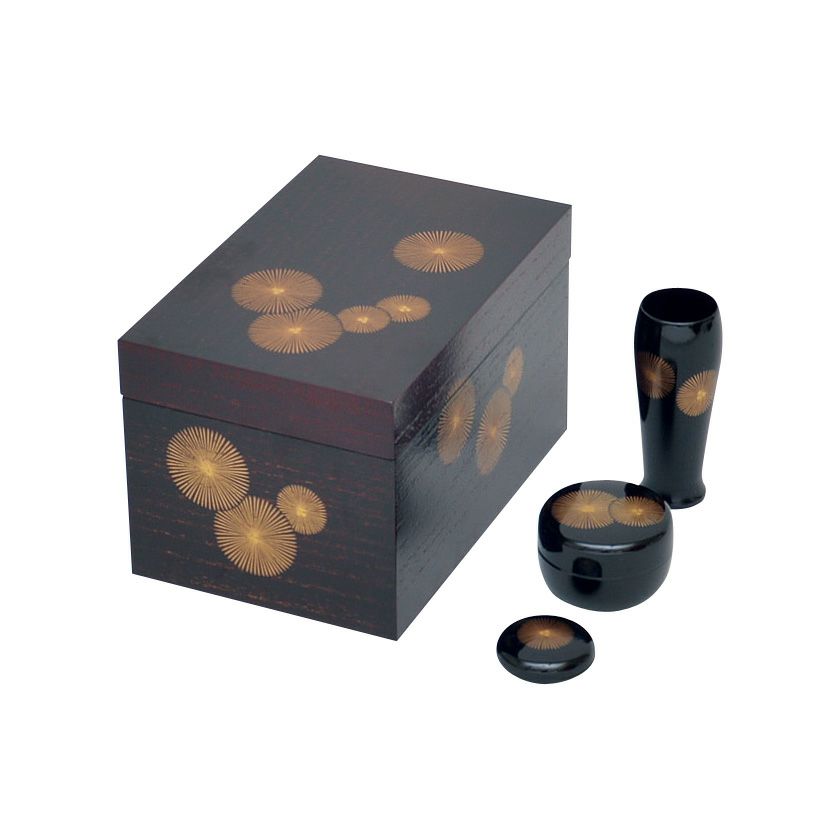 茶道具 茶箱（ちゃばこ）セット 茶箱 溜掻合 唐松蒔絵（三点セット唐松