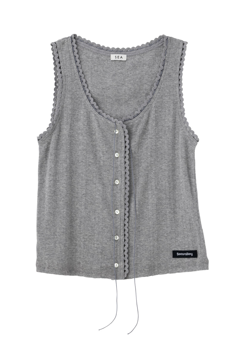 SEA EYELET RIBBED SLEEVELESS CARDIGAN