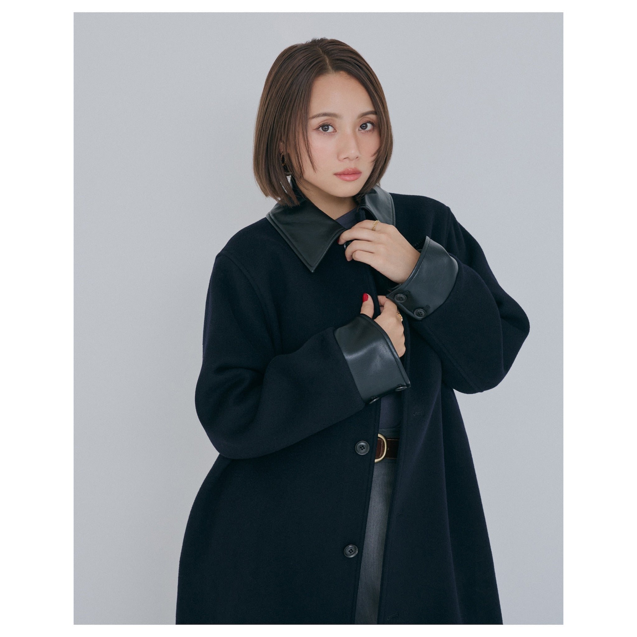 collab レザーcollarウールコート