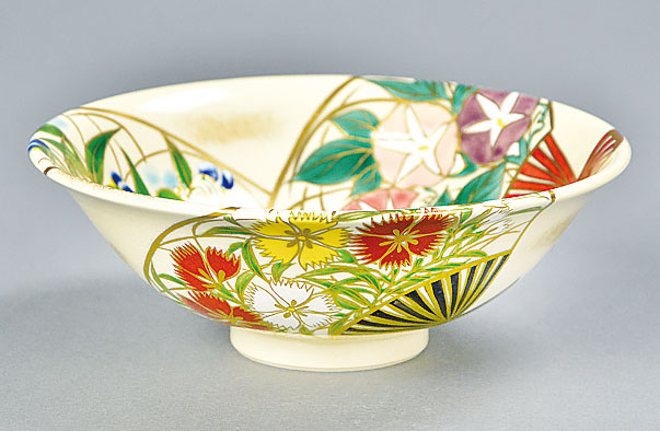 現品限り】【茶道具】仁清写 扇面 夏草花図 平茶碗 *平茶碗