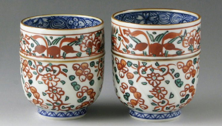 京焼・清水焼 雙楽 彫赤絵花鳥組湯呑 – SEIKADO