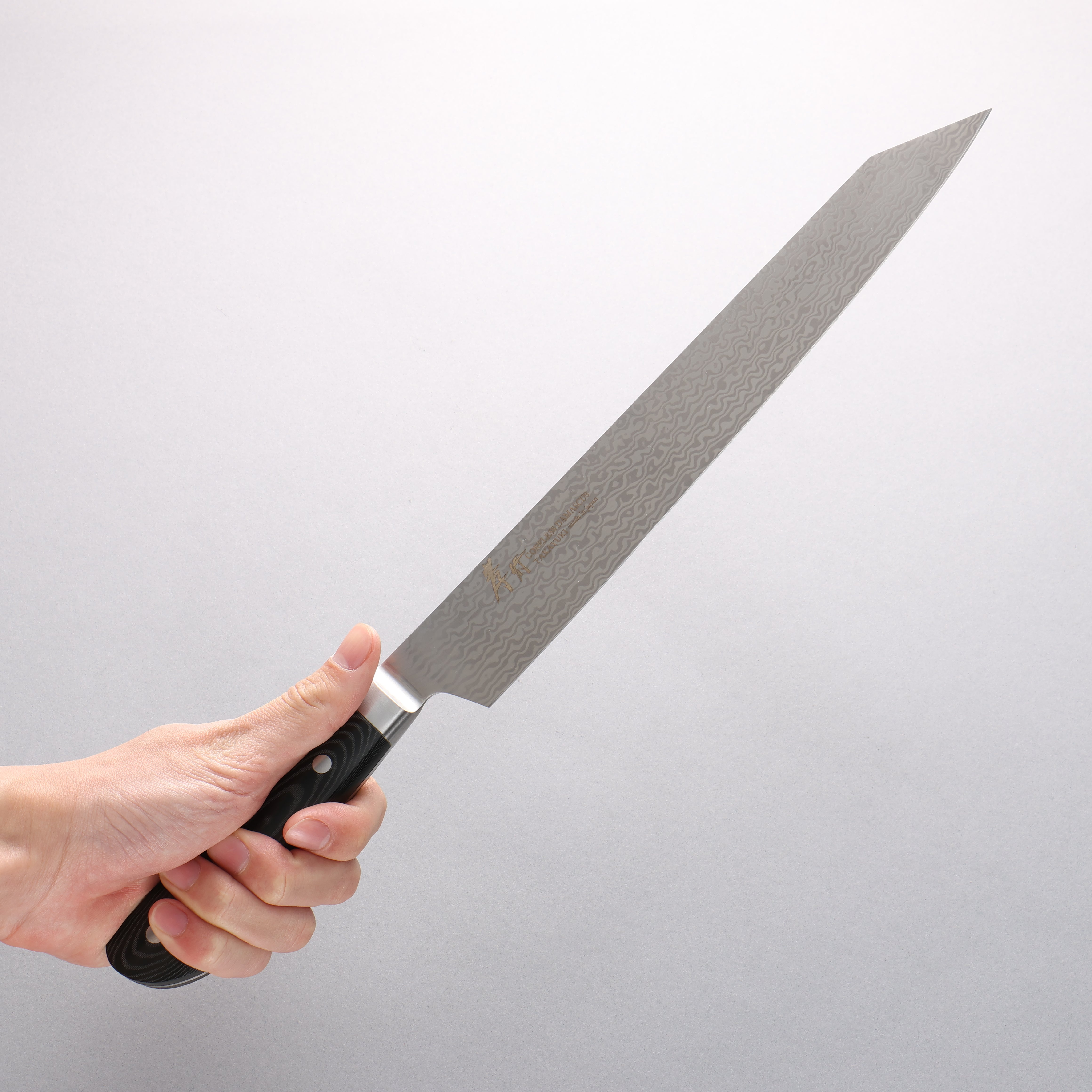堺 孝行 コアレス ダマスカス 剣型柳刃包丁 260mm 黒マイカルタ柄