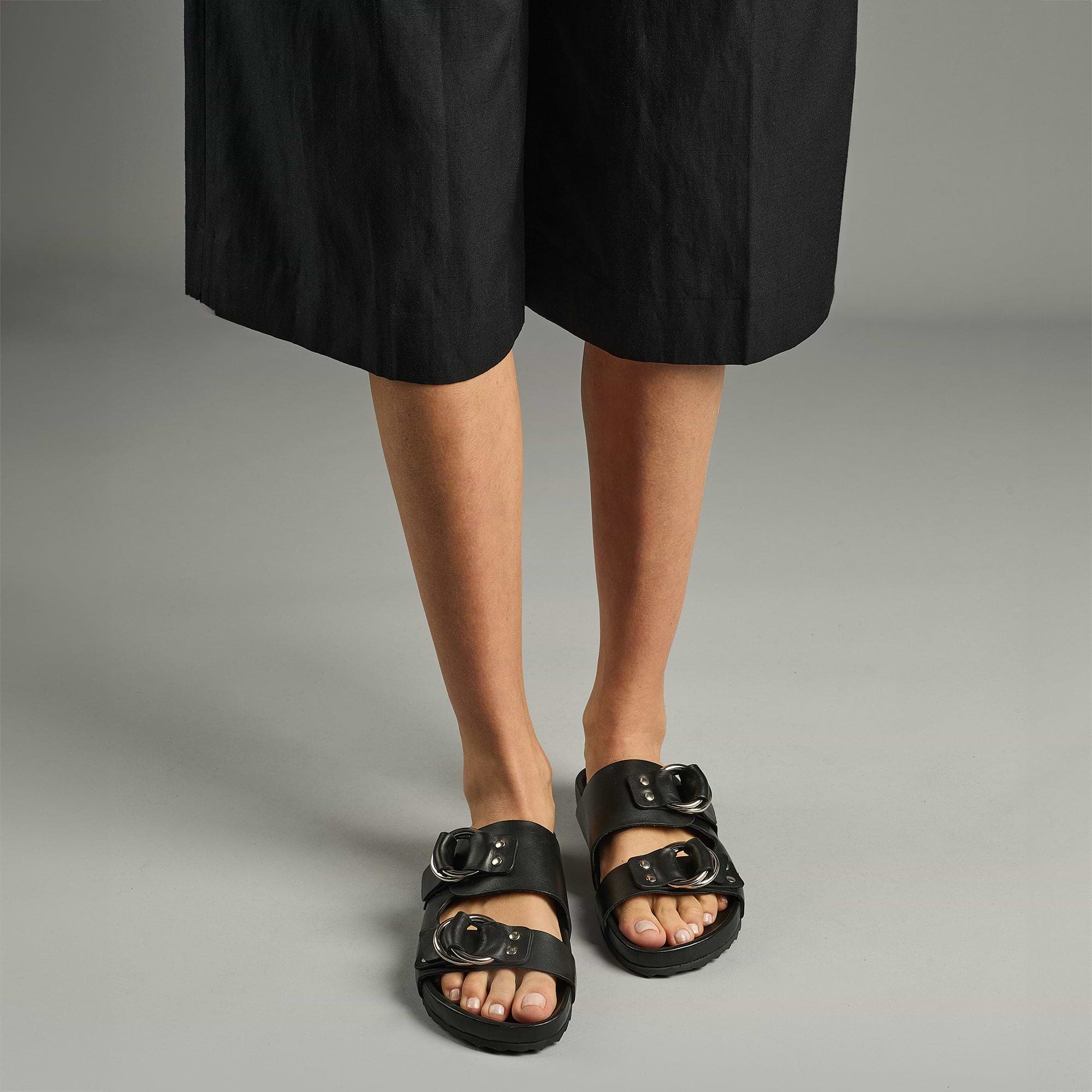 BEACH RIDER women's flat sandals in black leather — PIERRE HARDY