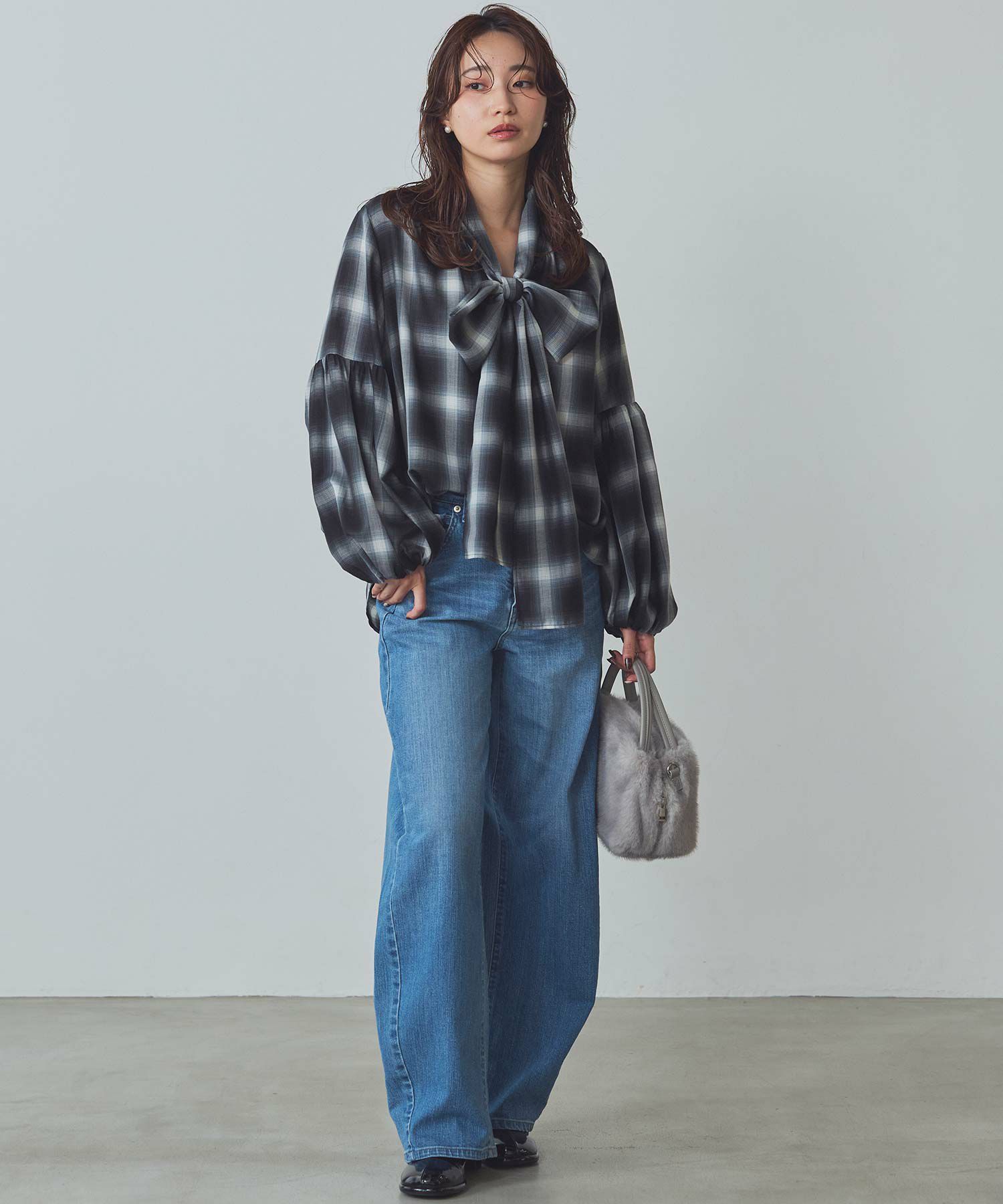 Gready Brilliantチェックボウタイパフスリーブブラウス | SEKIMIKI Online