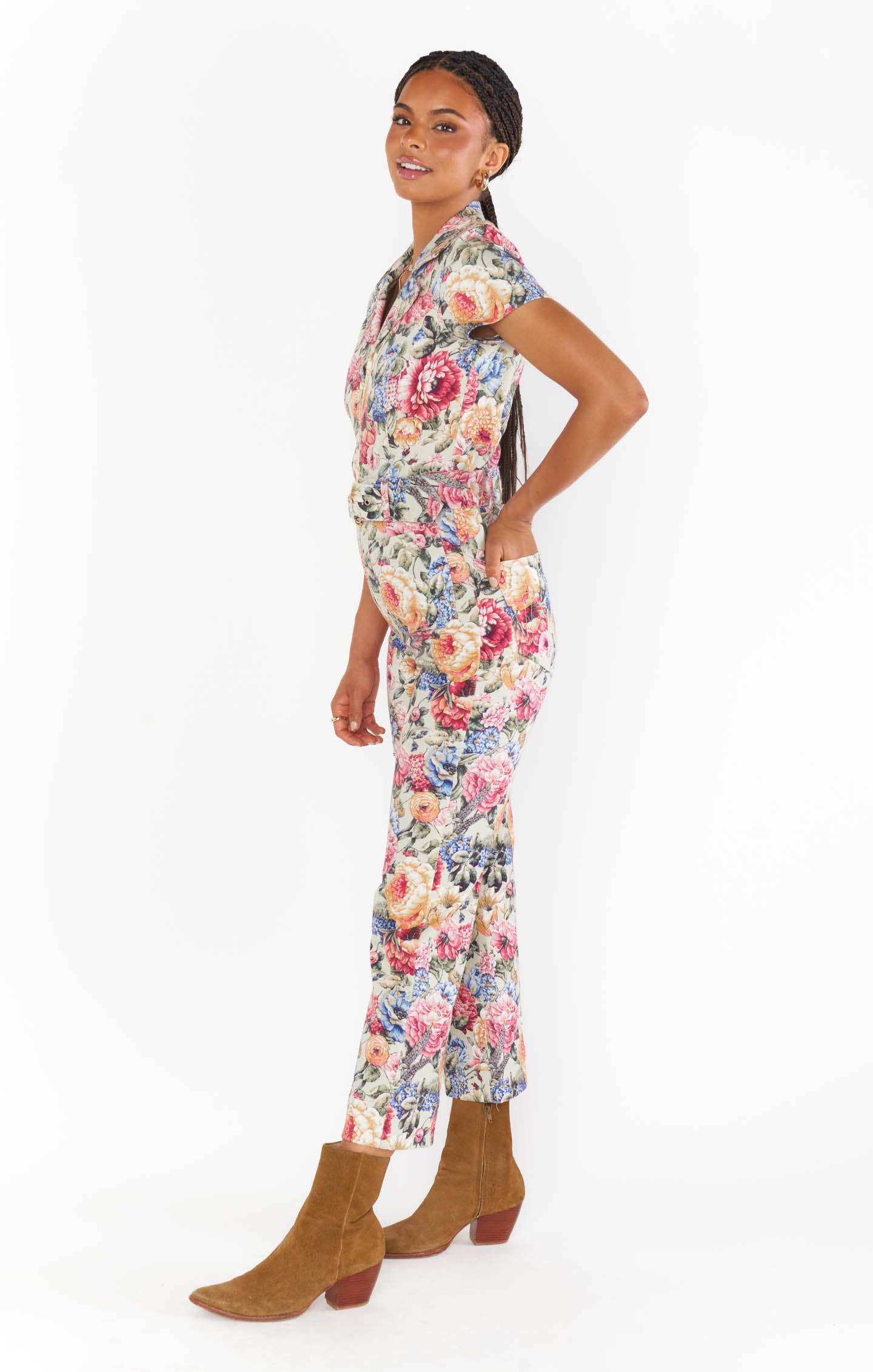 Jacksonville Short Sleeve Cropped Jumpsuit ~ Sage Dusty Meadows