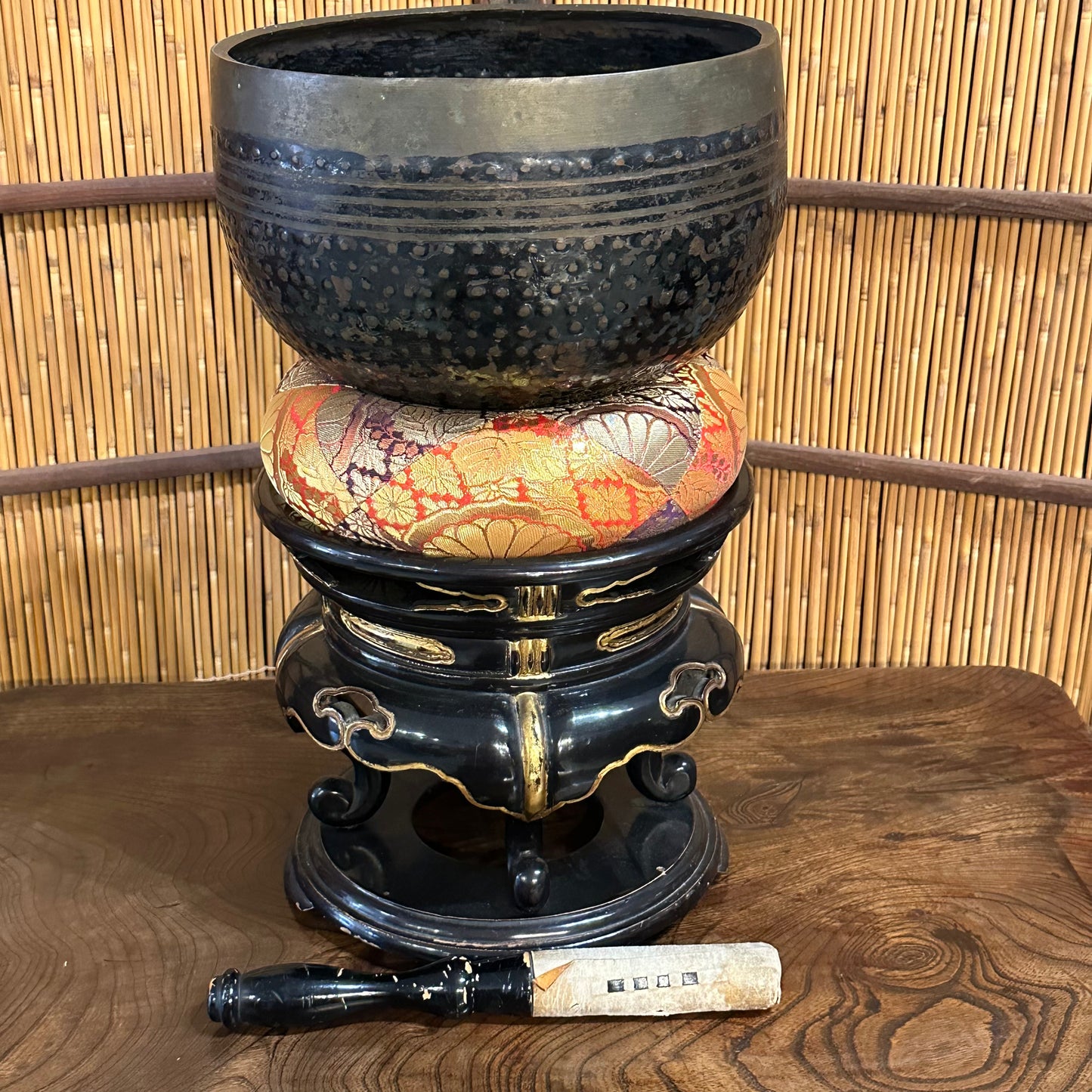 Vintage Japanese Orin Bell Bronze Singing Set Alter Fitting w