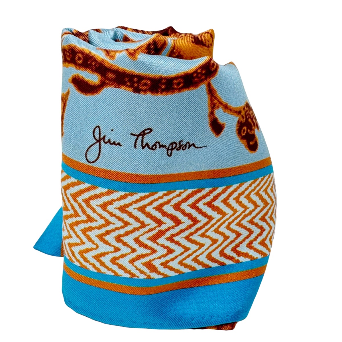 シルクスカーフ 野鳥・植物柄（水色） - ジムトンプソン【タイシルク