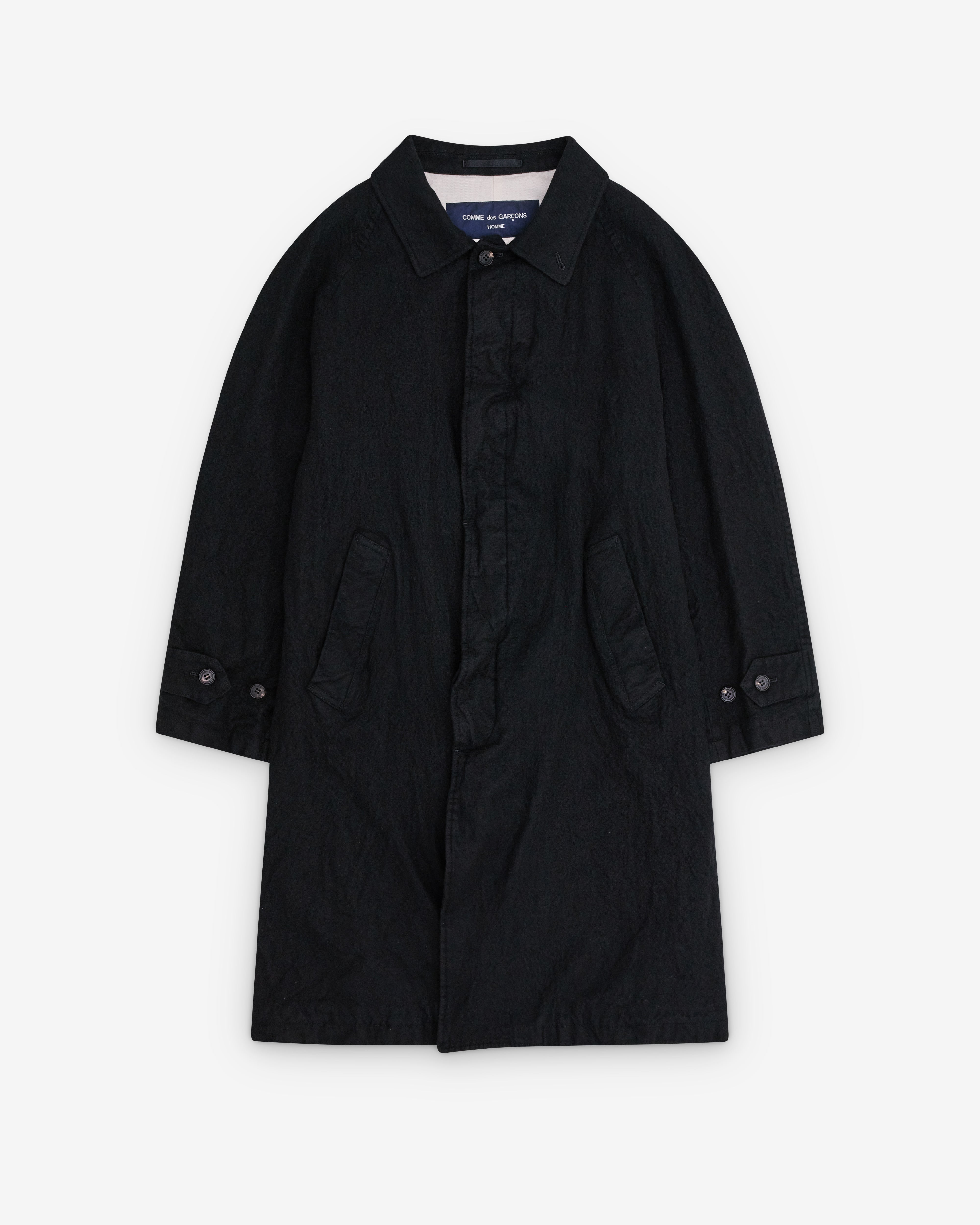 CDG Homme: Men's Wool Mac Coat (Black) | DSMNY E-SHOP