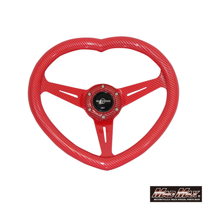 自動車用 ハンドル ハート型 ステアリングホイール カーボン調 レッド