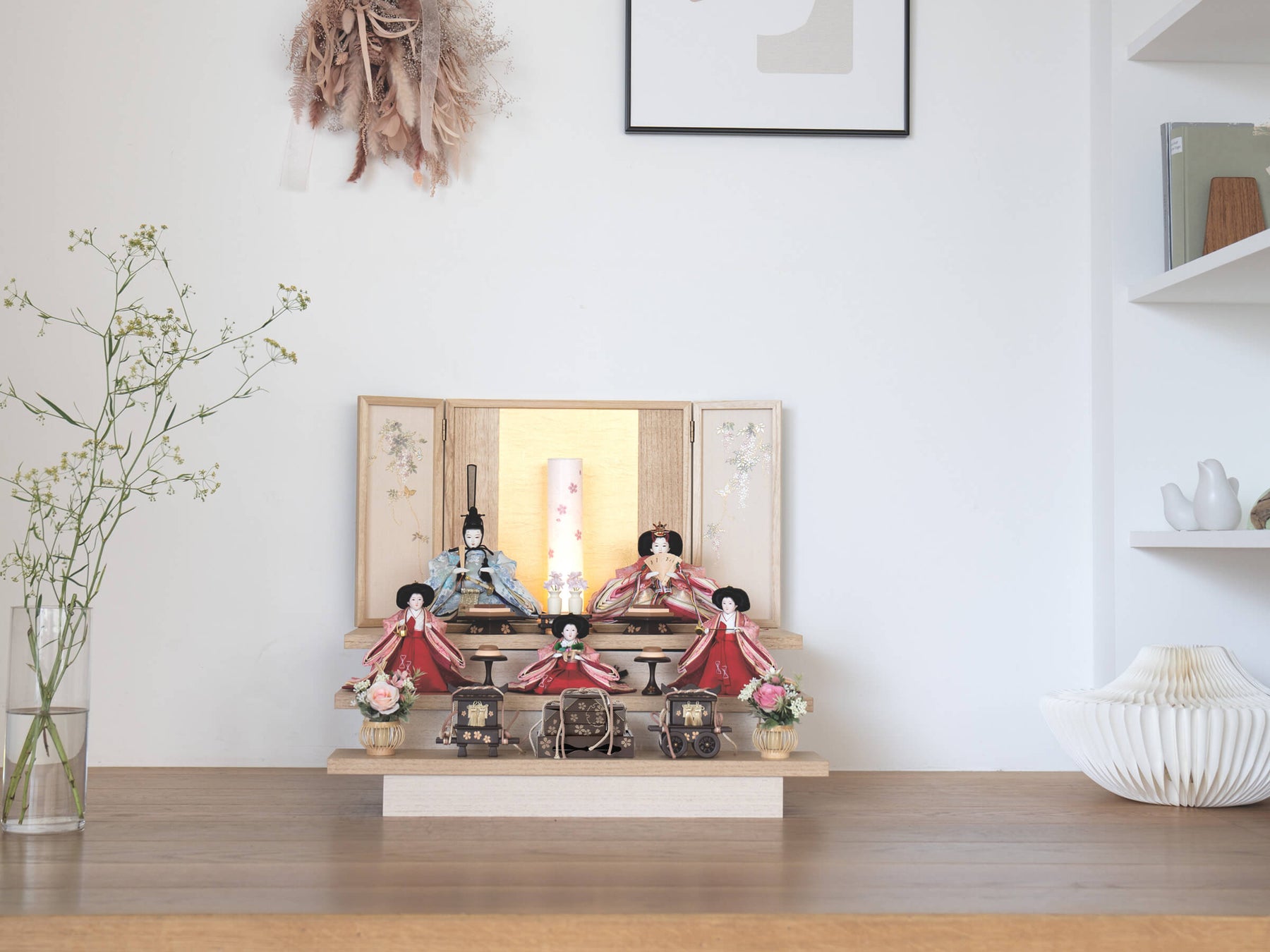 弥音三段飾り ナチュラルアイボリー｜雛人形 お雛様 コンパクトで