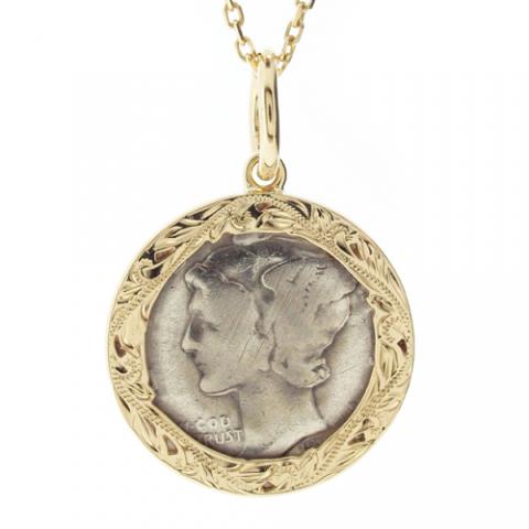 ハワイアンジュエリー/K14YG/マーキュリーダイムハーフカット