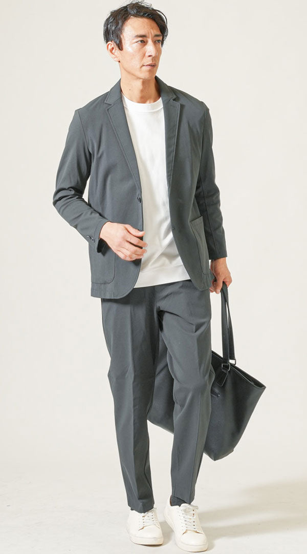 チャコールグレーセットアップ チャコールグレーテーラードジャケット