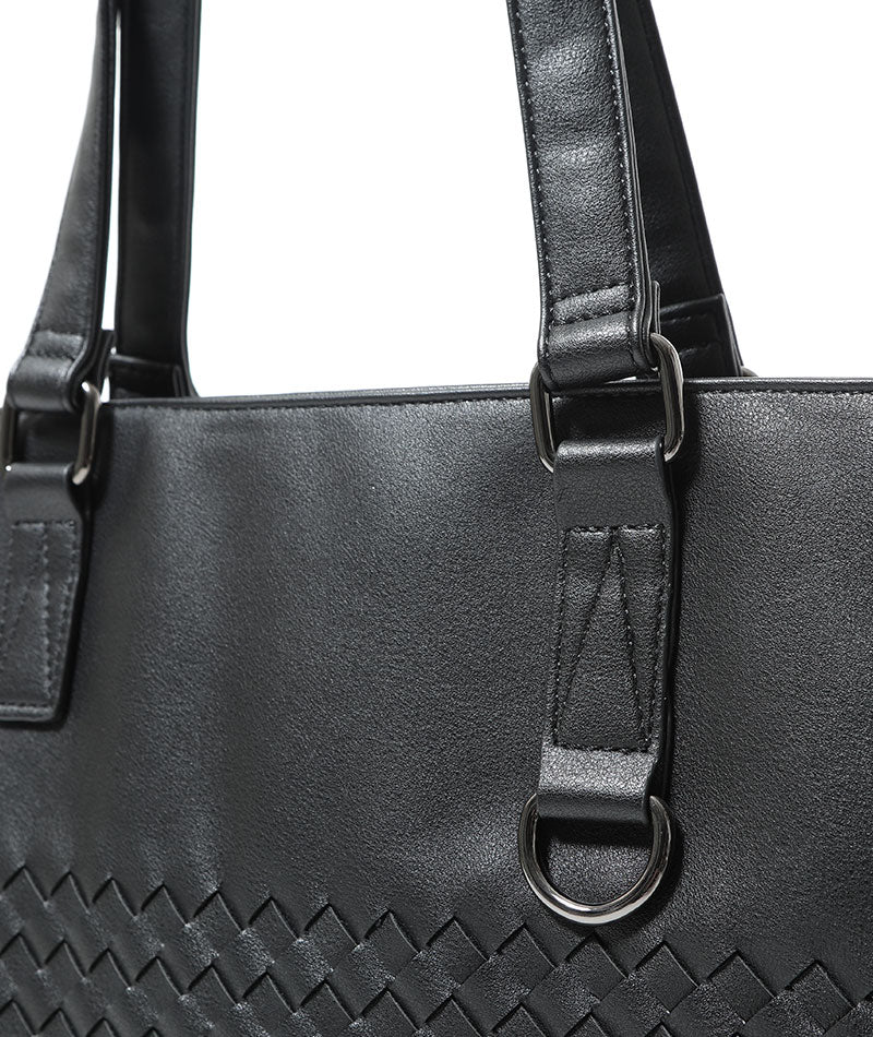 PUレザー編み込みデザイントートバッグ ｜ メンズファッション通販