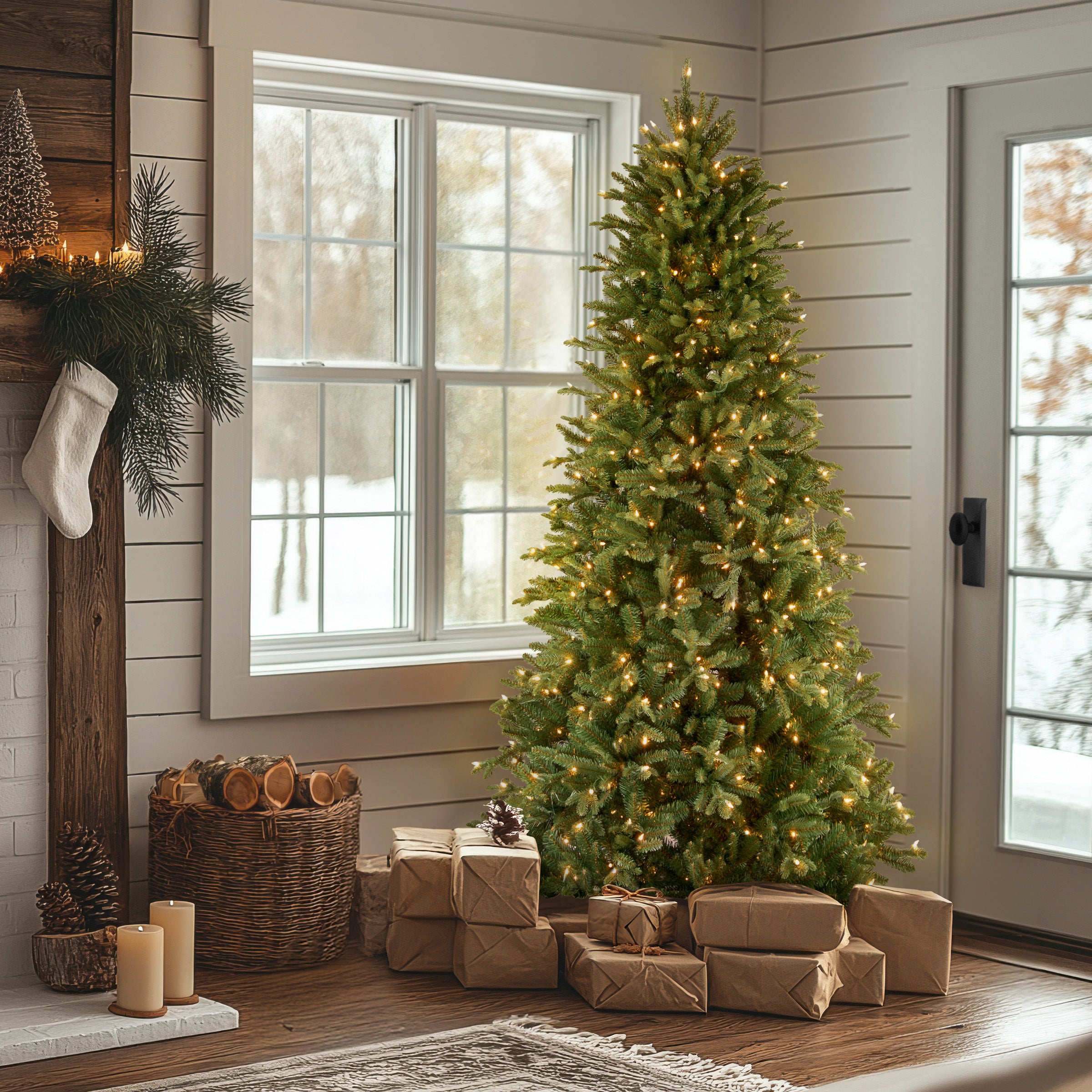 6.5 ft. Pre-Lit Tiffany Fir Slim Tree with Clear Lights PVC Branch