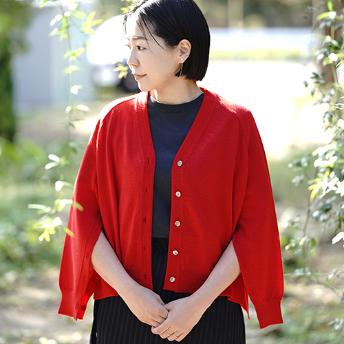 新潟直送計画】五泉製ニット「CLEMATIS」そでボタンカーディガン