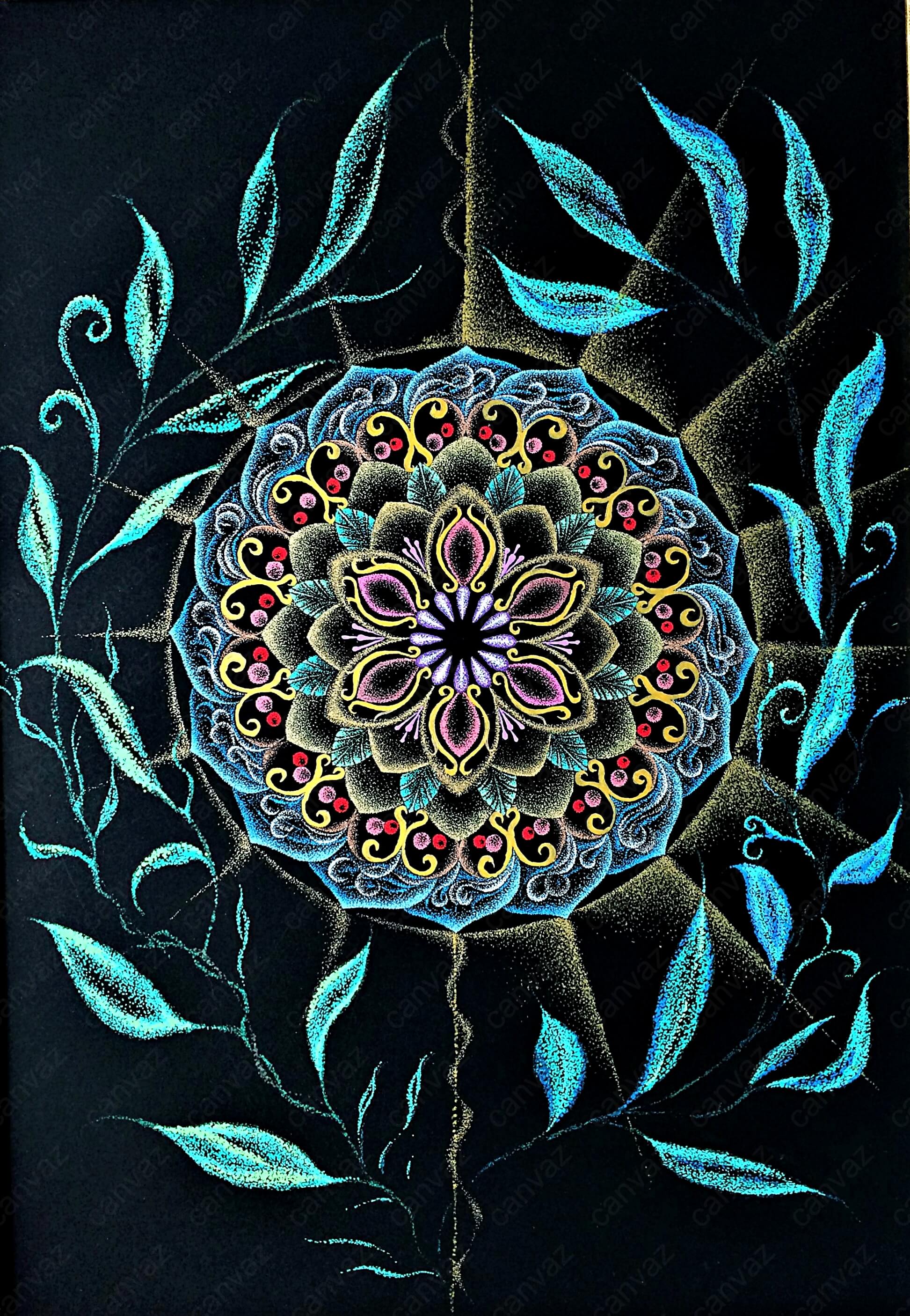 展示用絵画：いのちの源～GAIA～ （点描曼荼羅） [作者:greenwind yuya