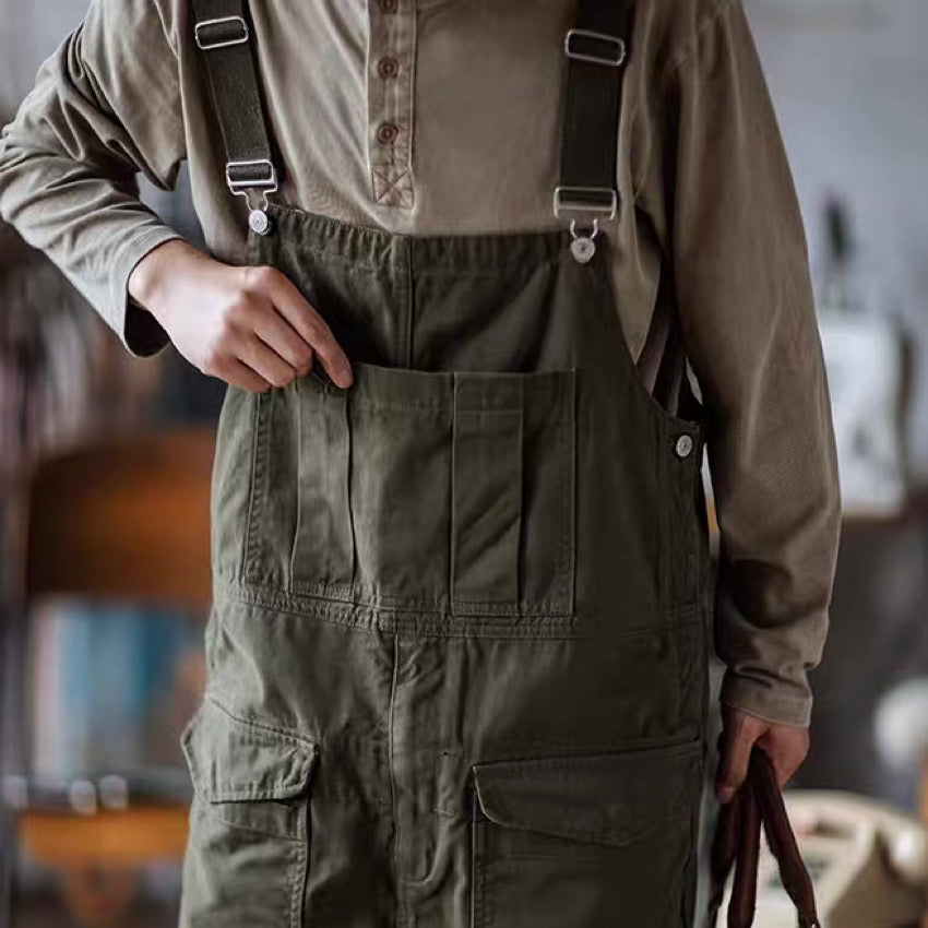 ウォッシュ加工 マルチポケット付 オーバーオール（2Colors）240794