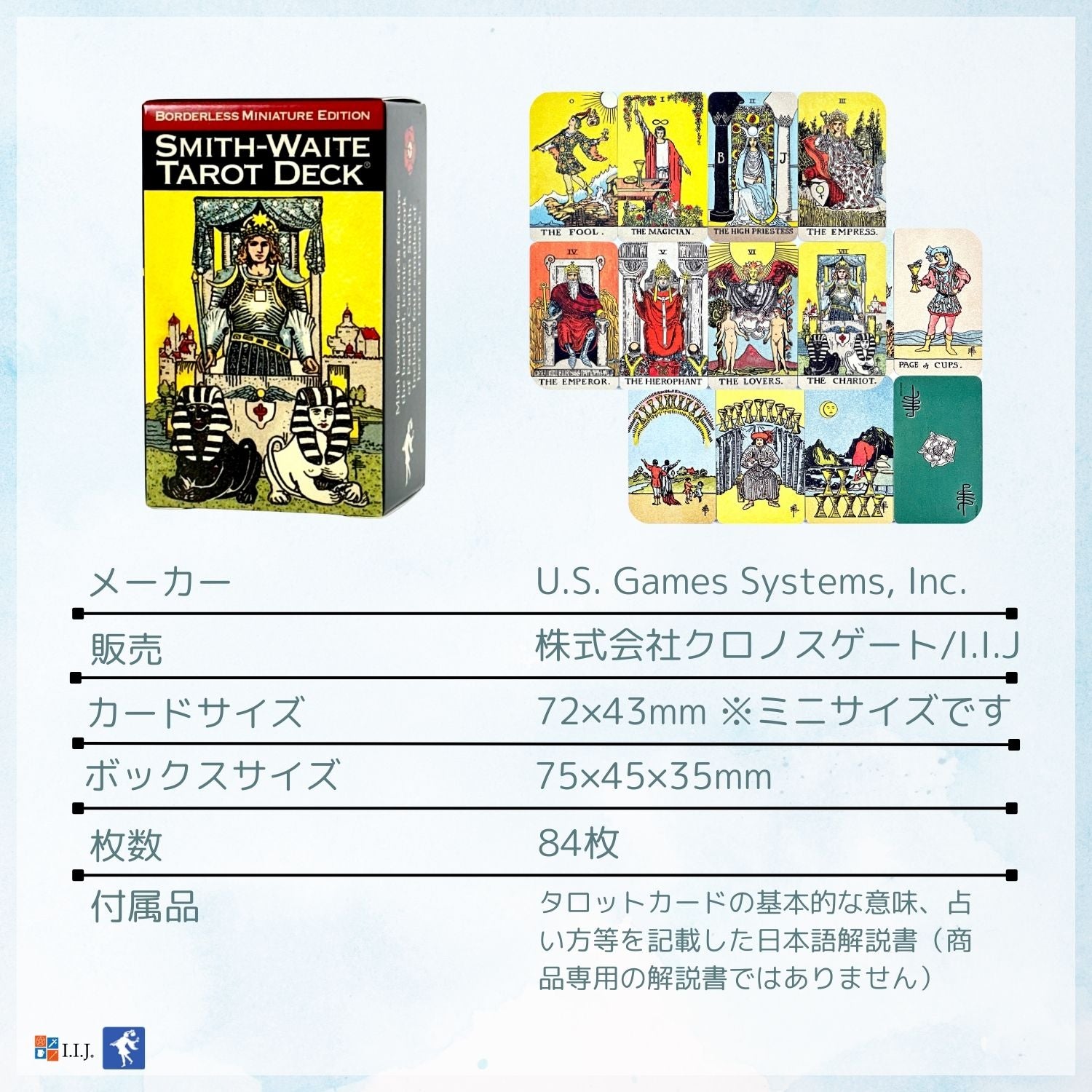 スミス・ウェイト タロット ボーダレス ミニ Smith-Waite Tarot Deck