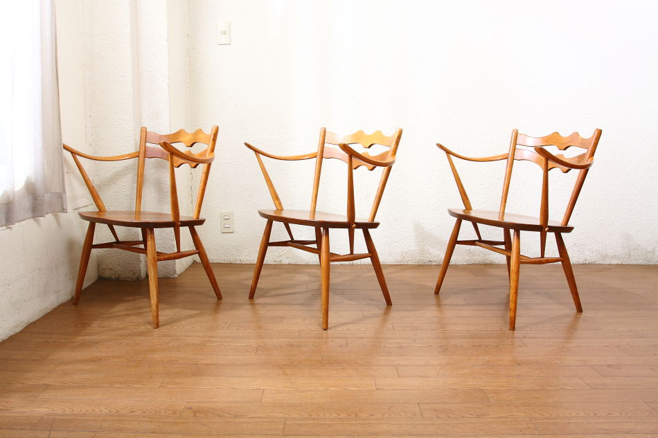 アーコールERCOL ラダーバックカウホーンチェア3脚セット