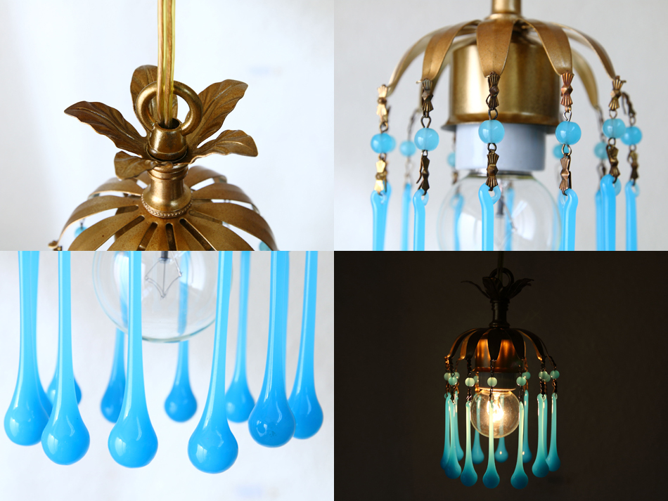 ブルーオパリン&ゴールドルーフ ミニシャンデリア｜アンティーク家具