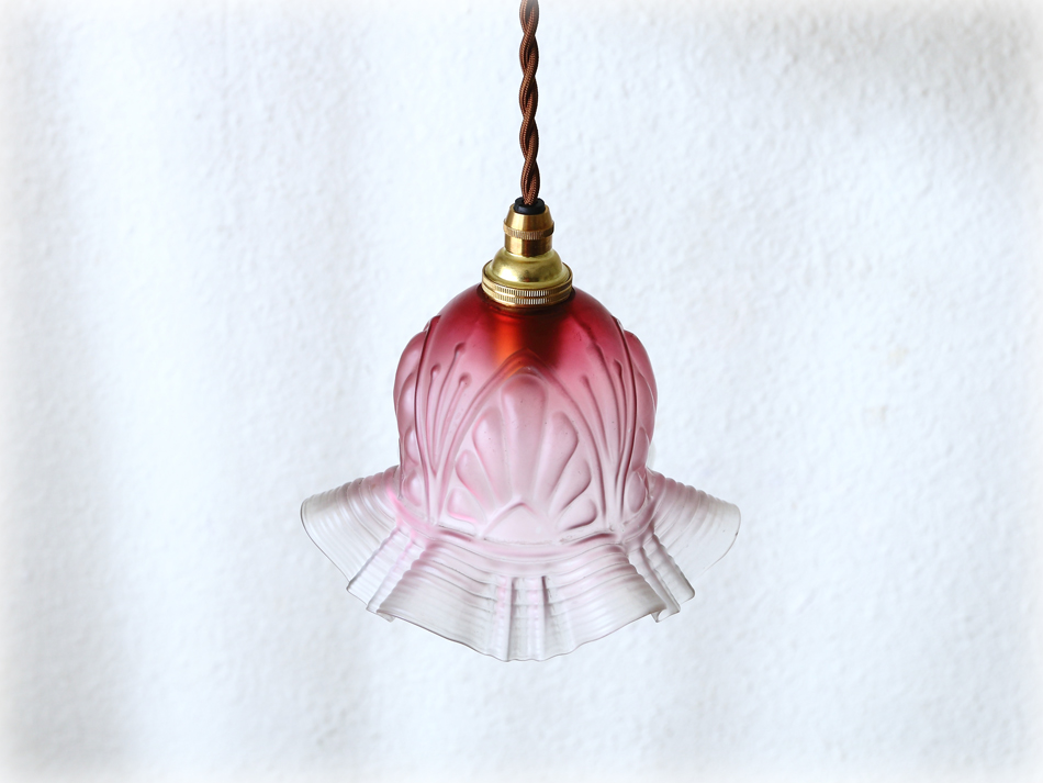 ヴィクトリアン クランベリーガラスランプシェード｜アンティーク家具